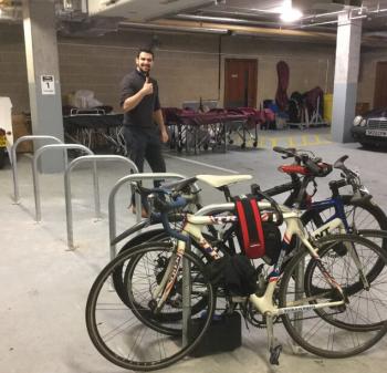 bikes are parked in an underground car park