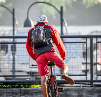 Cyclist with backpack